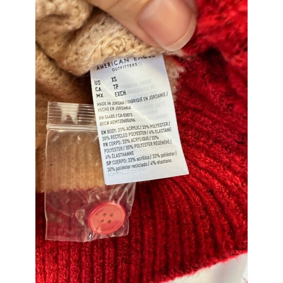 American Eagle Cardigan Womens XS Rugby Striped Cropped Red Tan Button Cozy - Picture 5 of 5